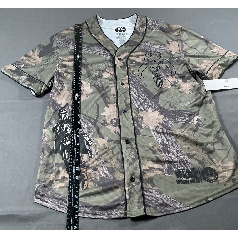 Star Wars The Mandalorian Camo Baseball Jersey Mens XLarge Mando Mythosaur Skull - Picture 4 of 10